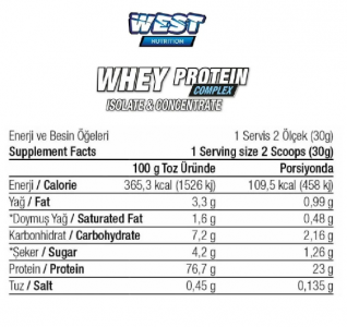 West Whey Protein  Complex İzole & Konsantre 66 Servis 1980 gr
