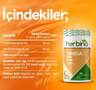 Herbina Omega-3 EPA-DHA 1330mg Fish Oil 120 Kapsül